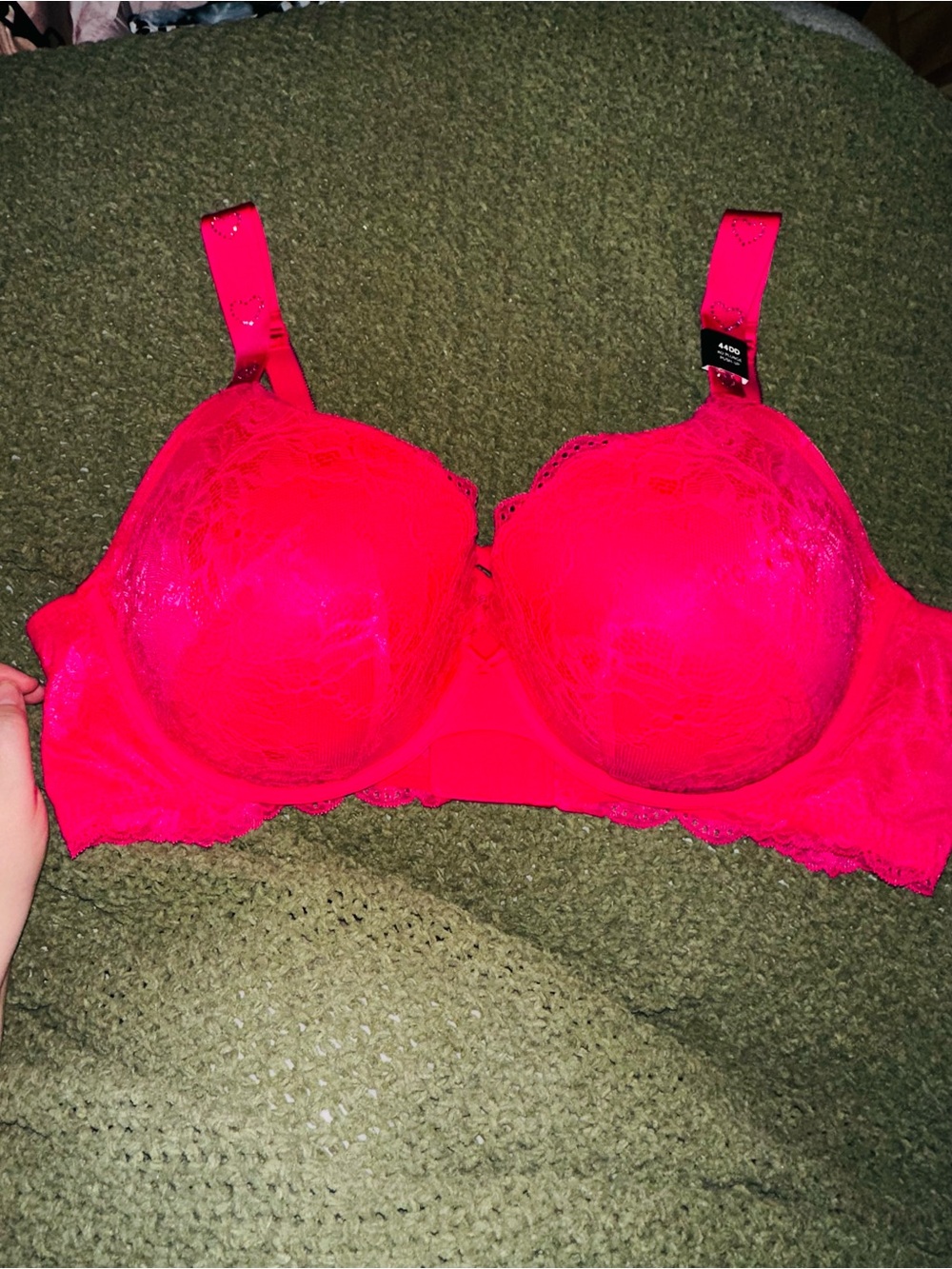 Torrid hot pink lace bra with bling sparkle straps 44DD BNWT
